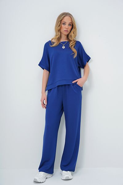 Trend Alaçatı Stili Navy Blue Half Sleeve Split Blouse and Pants Set with Pockets - Alc-X13572