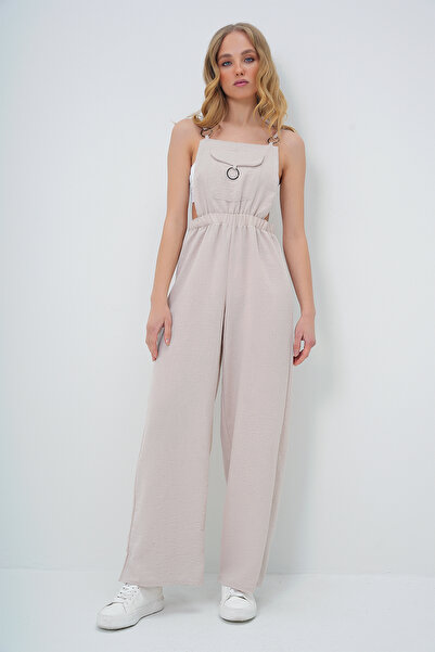 Trend Alaçatı Stili Women's Stone Front Pocket Strap Ring Detail Aerobin Salopet Trousers Alc-X13581