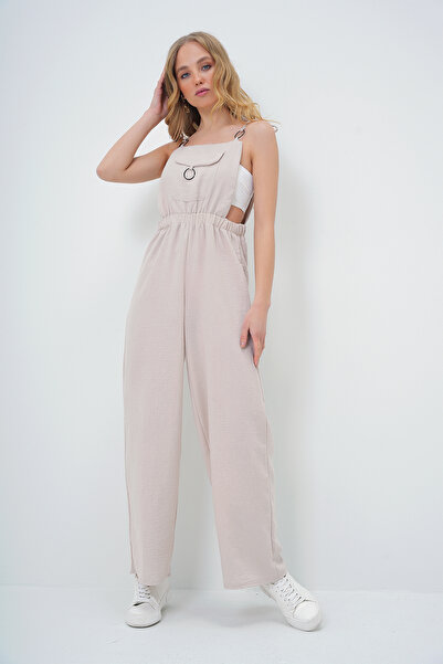 Trend Alaçatı Stili Women's Stone Front Pocket Strap Ring Detail Aerobin Salopet Trousers Alc-X13581