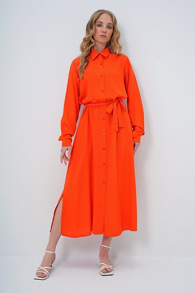 Trend Alaçatı Stili Women's Orange Woven Viscose Shirt Dress Alc-X13519