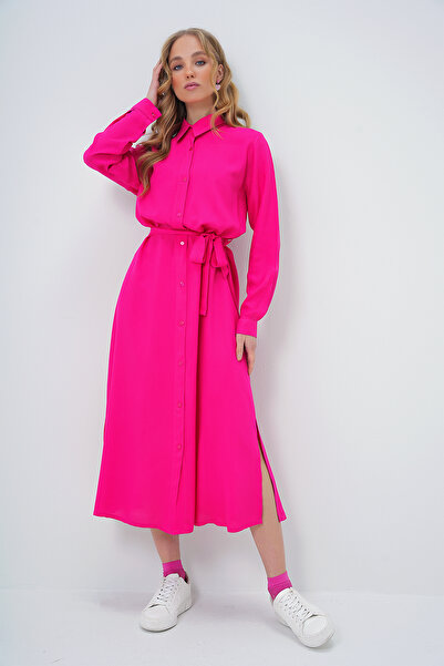 Trend Alaçatı Stili Γυναικείο Φούξια Πλεκτό Πουκάμισο Βισκόζης ALC-X13519