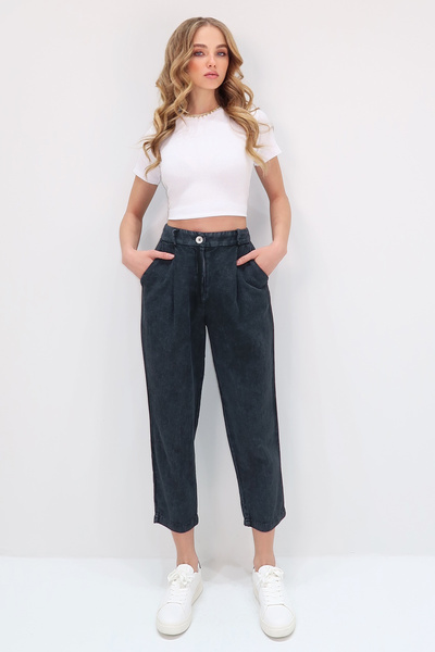 Trend Alaçatı Stili Γυναικείο παντελόνι καρότο διπλής τσέπης Anthracite Pale Effect ALC-X13536