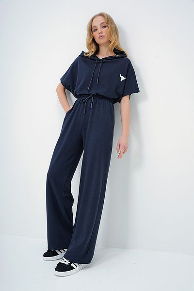 Trend Alaçatı Stili Súprava dámskych nohavíc v námorníckej modrej oversize Crop Top a dvojité vrecko – Alc-X13633