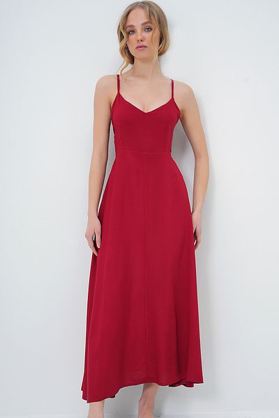 Trend Alaçatı Stili Women's Burgundy Rope Strap Back Lacing Detail Maxi Length Summer Dress Alc-X13471