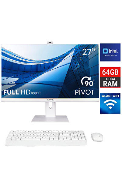 TURBOX TAxPro46 i7 14700 64GB DDR4 Ram 2TB SSD 27 inç FHD Beyaz Bluetooth Webcam WiFi All in One PC