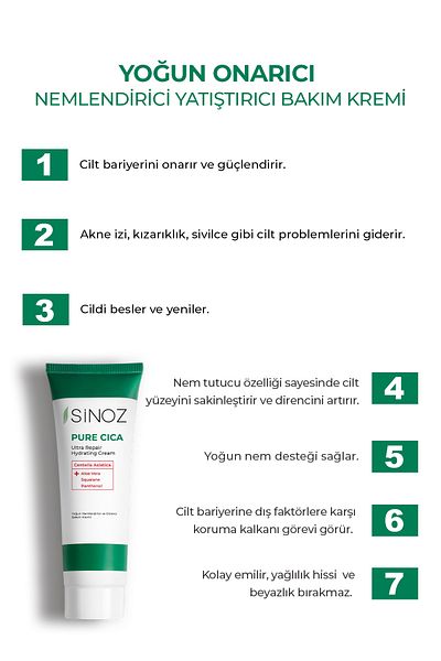 SİNOZ Pure Cica Intensive Repair Beruhigende Feuchtigkeitspflegecreme 50 ml für gereizte, geschädigte Haut