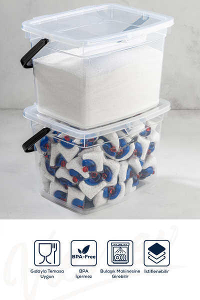 Vienev 4'lü 4 Litre Beyaz Etiketli Toz Tablet Deterjan Saklama Kabı - Deterjan Kutusu Beyaz