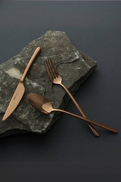 Hisar Bahama Titanium Bronze 60 Piece Steel 12 Person Fork Spoon Knife Set