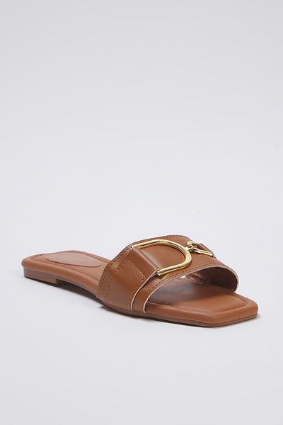 TRENDYOL SHOES Taba Metall Accessoire Detaillierte Damen Hausschuhe TAKSS25TE00015