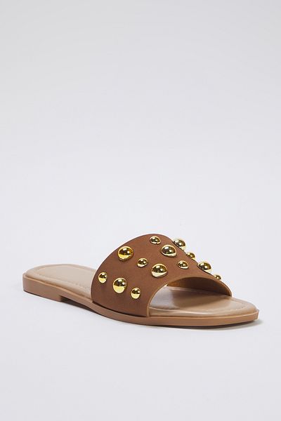TRENDYOL SHOES Taba Gold Trok Stone Stylish Damen Hausschuhe TAKSS25TE00013