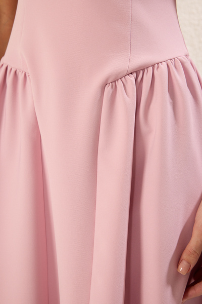 Trendyol Collection Pink A-Line Woven Midi Stylish Evening Dress Night Mezuiyet Elbise