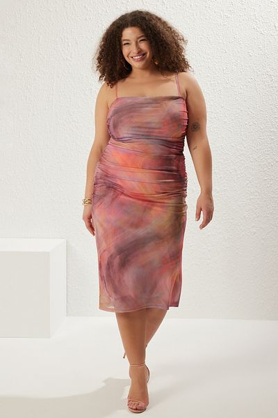 Trendyol Curve Multicolor Knitted Plus Size Dress Tbbss25Ah00016