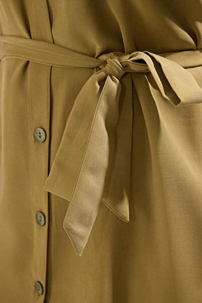 Trendyol Curve Χακί Αμάνικο Φόρεμα Μίνι Υφαντό Πουκάμισο TBBSS25AH00060