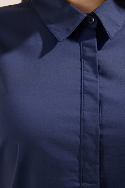 Trendyol Curve Φόρεμα Navy Blue Terrycotton Woven Plus Size