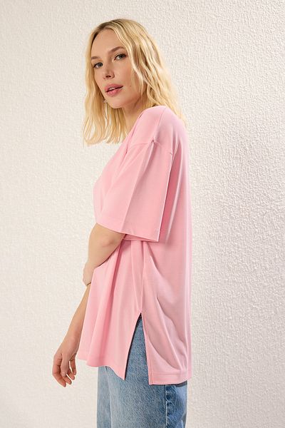 Trendyol Collection Pink - More Sustainable Modal Fabric Oversize T-Shirt Twoss25Ts00125