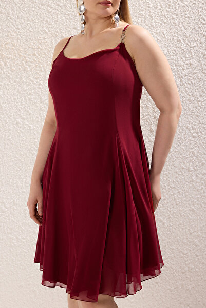 Trendyol Curve Φόρεμα Βουργουνδίας Finike Woven Plus Size