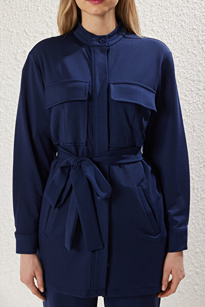 Trendyol Modest Navy Blue Belted Pocket Detailed Diver/Scuba Knitted Bottom-Top Suit Tctss24Us00043