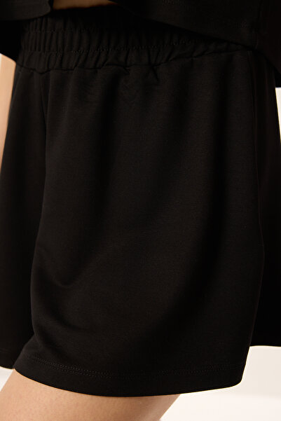 Trendyol Collection Soft Button Black T-Shirt and Shorts Set - Twoss24Au00056