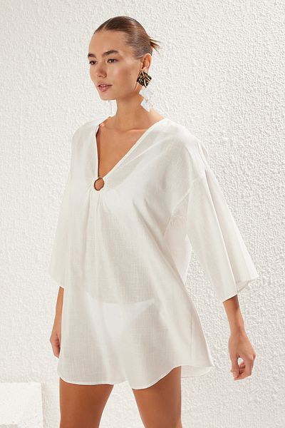 Trendyol Collection Rochie de plajă mini albă cu accesorii țesute TBESS25EL00067