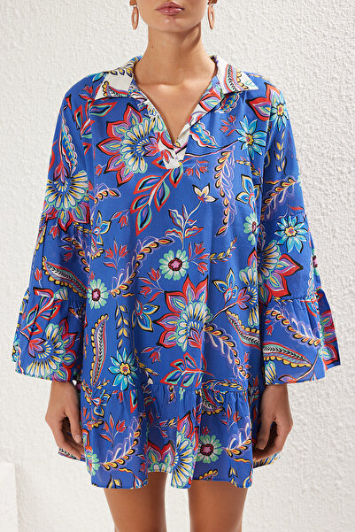 Trendyol Collection Mini-Strandkleid mit gewebtem Volant und Blumendruck TBESS25EL00039