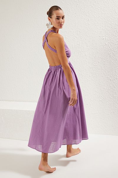 Trendyol Collection Rochie de plajă midi din bumbac mov - Decoltat la spate TBESS25EL00003