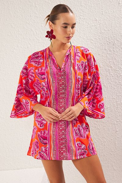 Trendyol Collection Underwater Pattern Woven 100% Cotton Beach Dress Tbess25El00007