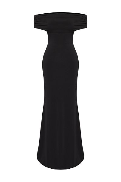 Trendyol Collection Schwarzes, durchsichtiges, detailliertes Strick-Abendkleid in limitierter Auflage TPRSS25AE00062