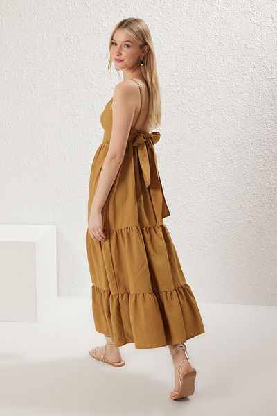 Trendyol Collection Λαδί Πράσινο Απλό Μίντι Υφαντό Φόρεμα TWOSS23EL00027