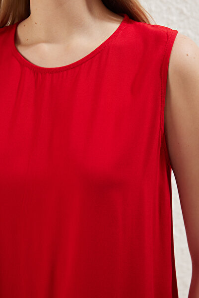 Trendyol Collection Red Straight Wide Cut Mini 100% Viscose Woven Dress Twoss25El00546