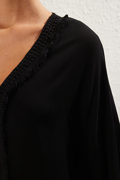 Trendyol Collection Černé*001 Plain Regular Maxi tkané 100% viskózní šaty