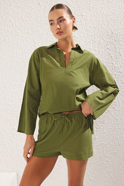 Trendyol Collection Khaki színű ing és rövidnadrág szett - TBESS25AU00019