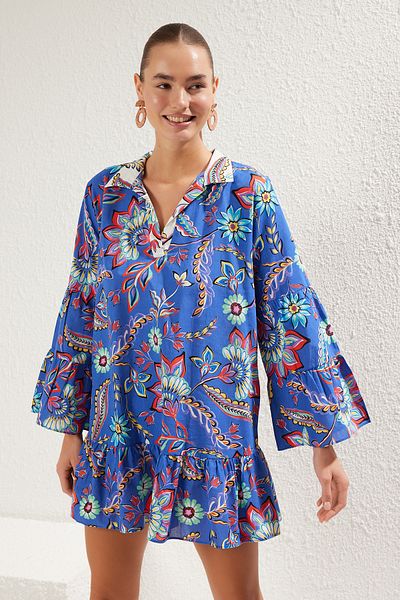 Trendyol Collection Floral Print Mini Woven Flounce Beach Dress Tbess25El00039
