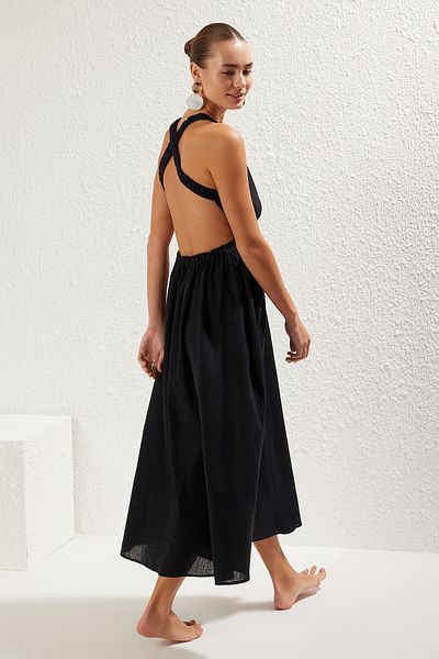 Trendyol Collection Černé*001 Šaty ze 100% bavlny Plain Regular Midi