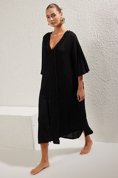 Trendyol Collection Černé*001 Plain Regular Maxi tkané 100% viskózní šaty
