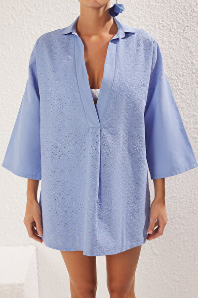 Trendyol Collection Rochie albastră*009 mini țesut cu dungi 53% poliester, 47% bumbac