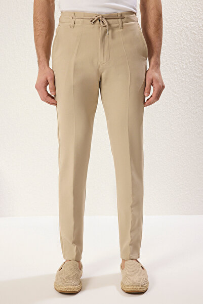 Trendyol Collection Slim Fit tkané kalhoty z elastické tkaniny s detailem v pase na kravatu Tmnaw25Pl00027
