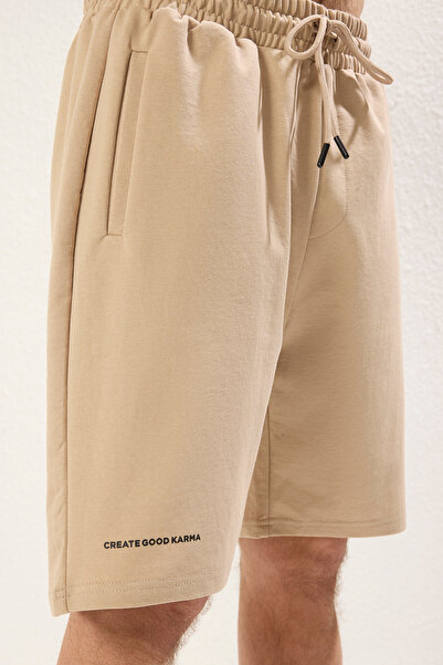 Trendyol Collection Beige Tracksuit Set Relaxed/Casual Cut Lettering Printed Cotton Tmnss23Em00001