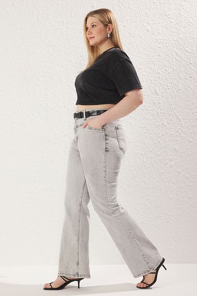 Trendyol Curve Γκρι λεπτομέρεια ραφής Flare Fit Τζιν Τζιν TBBSS24CJ00003