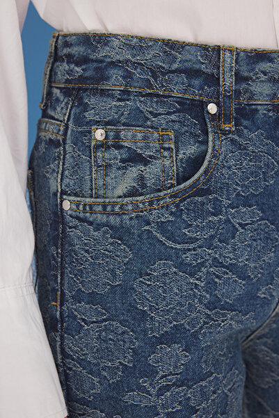 Kolekcia Trendyol Blue Jacquard High Waist Wide Leg Jeans Twoss25Je00199