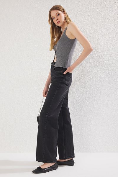 Trendyol Collection Black More Sustainable High Waist Wide Leg Jeans Twoss25Je00054