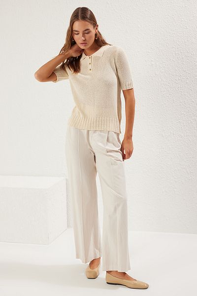 Trendyol Collection Λεπτή μπλούζα με νήματα πέτρας Brümer με λαιμόκοψη TWOSS25BZ00341