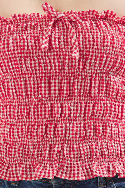 Trendyol Collection Strapless Red Woven Blouse - Bow Detail, Gingham Twoss25Bz00357