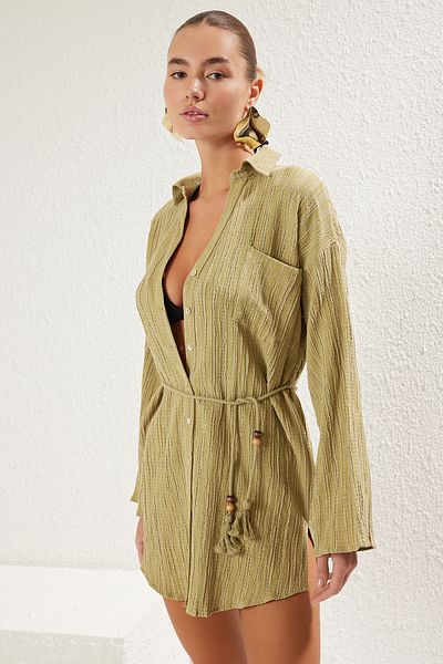 Trendyol Collection Φόρεμα Khaki*St Απλό κανονικό μίνι ύφανση 50% βαμβάκι, 50% πολυεστέρας