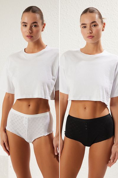 Trendyol Collection Schwarz-weiße 2-teilige Single-Jersey-Boxershorts THMSS25KU00028