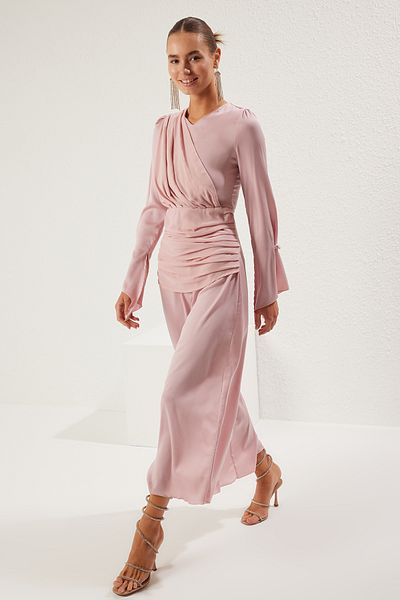 Trendyol Collection Dusty Rose Drawstring/Drape Detail Woven Maxi Dress Tprss25El00144