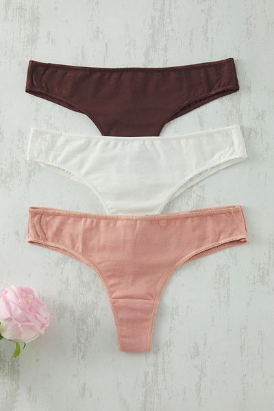 Trendyol Collection Καφέ-Πολύχρωμο 3-συσκευασία Micro Laser Cut Flat Thong εσώρουχα THMSS25KU00044