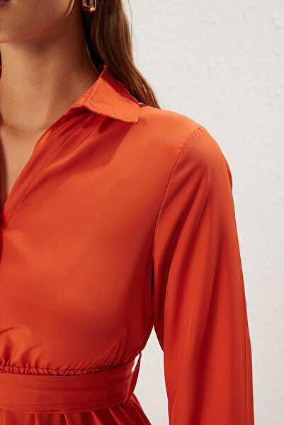 Trendyol Modest Tile Belt a Line/Bell Cut Maxi Knitted Dress Tctss25El00002