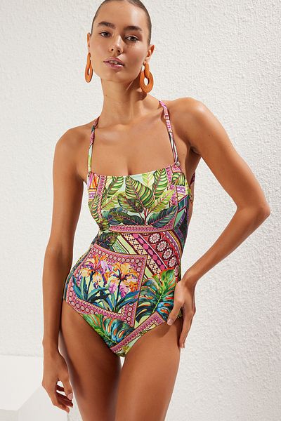 Trendyol Collection Tropical Patterned Back Low-Cut Square Neck Ball Model Tbess21Ma0295