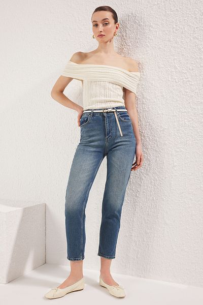 Trendyol Collection Blugi Blue Talie Înaltă Mom Comfort TWOSS25JE00093