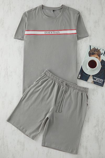 Trendyol Collection Γκρι κανονική εφαρμογή εμπριμέ με σορτς πλεκτό σετ πιτζάμες TMNSS25PT00016